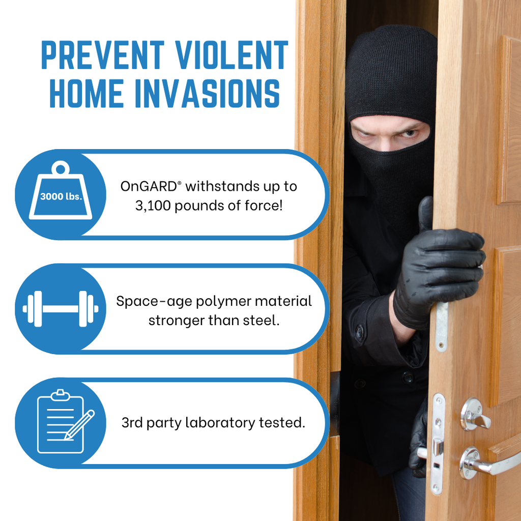 Home Invasion Prevention Products | OnGARD Security Door Brace Jammer |Burglar Proofing Doors | French Door Security |